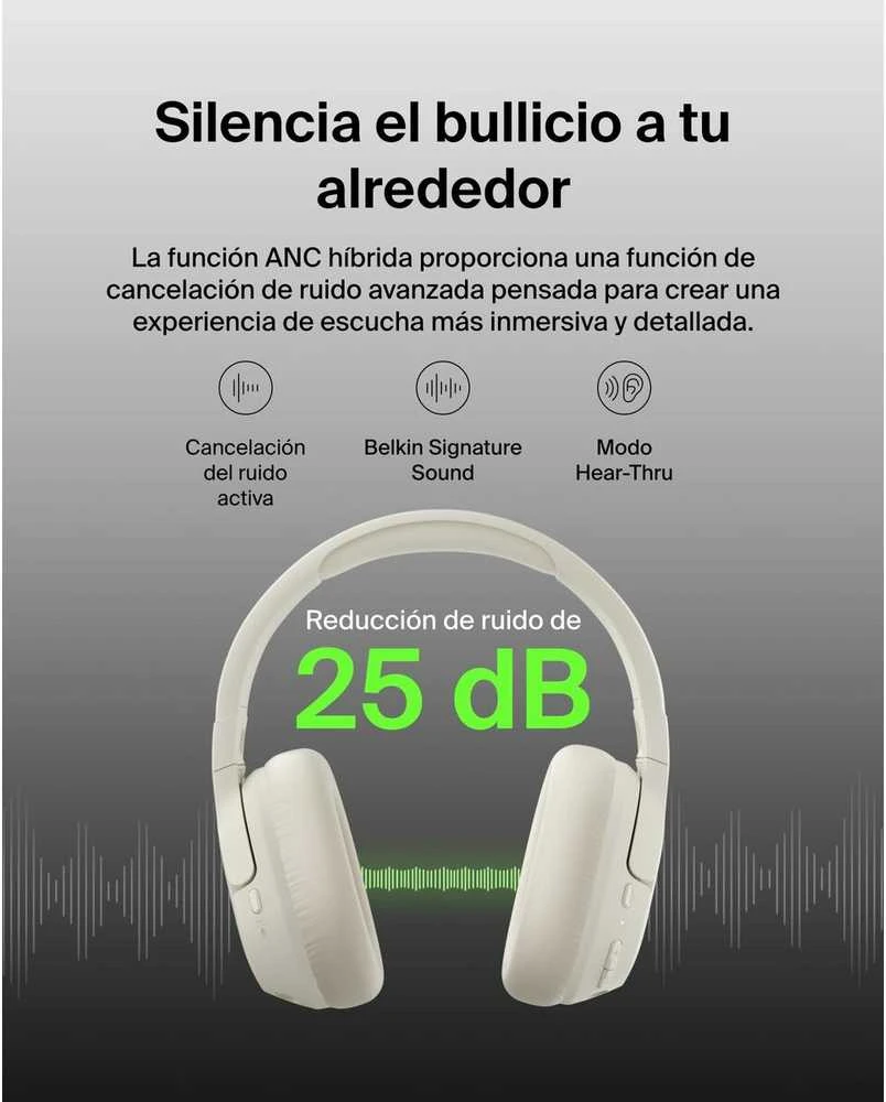 Ausinės Belkin Soundform Isolate OverEar belaidės Smėlio spalvos (AUD008HQSA)