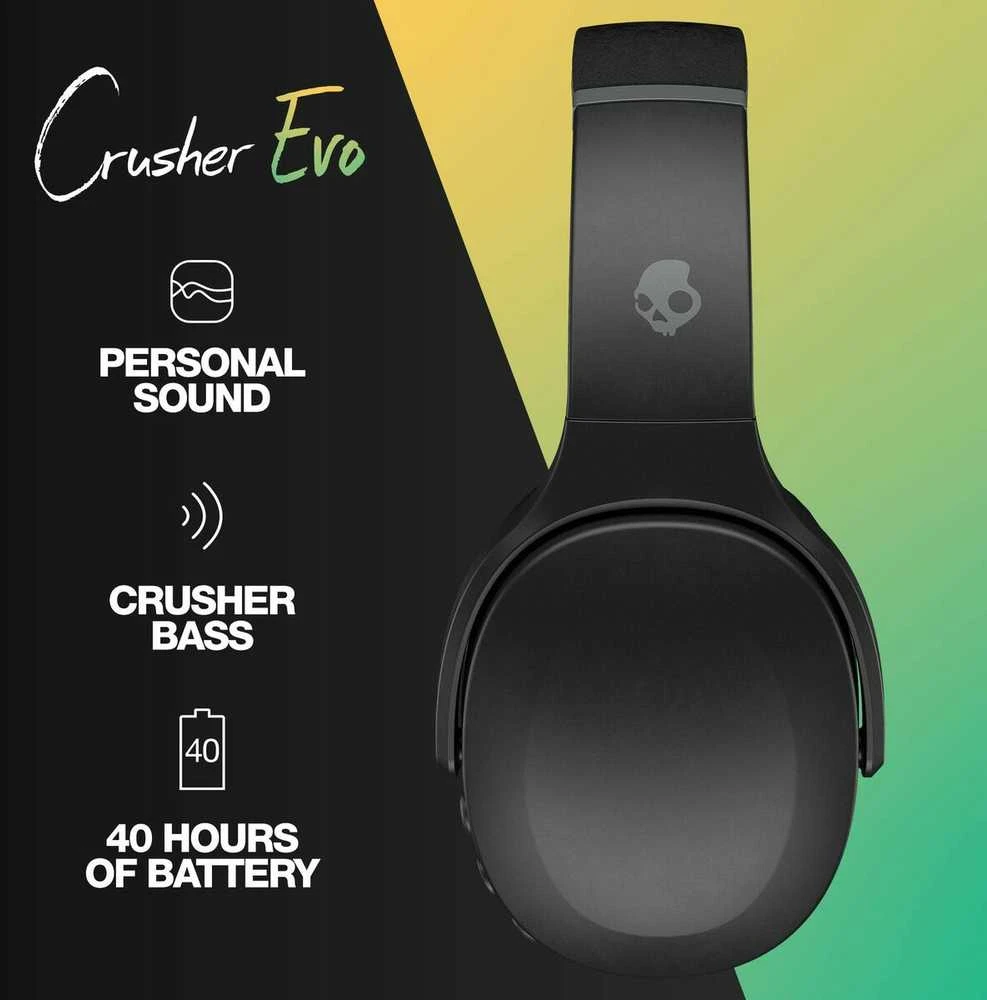 Skullcandy Crusher Evo „Sensory Bass“ ausinės su asmeniniu garsu, Juodos spalvos