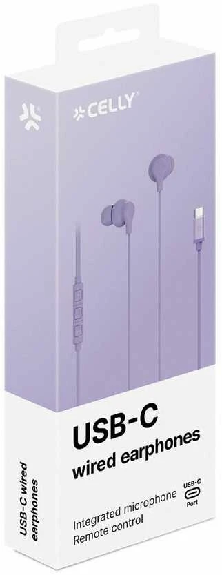 Celly USB-C ausinės violetinėje pakuotėje