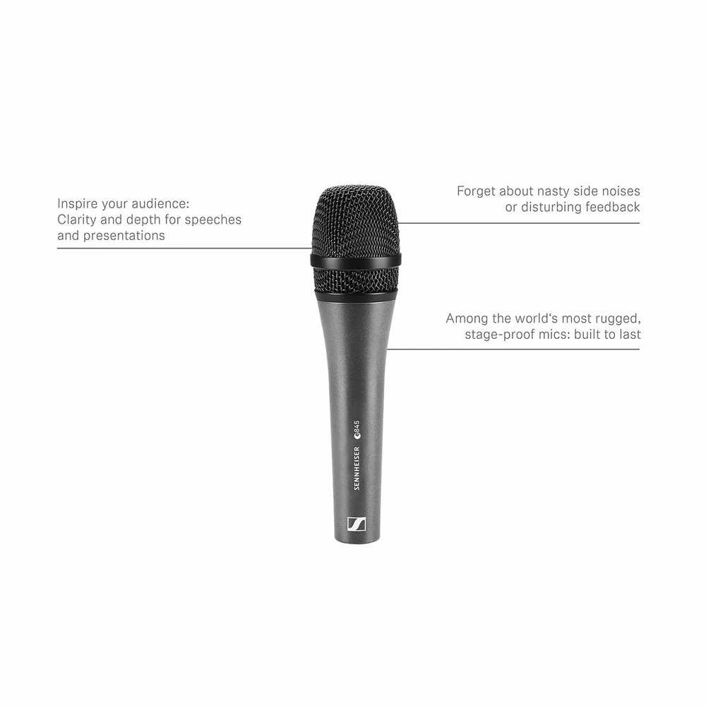 Sennheiser e 845-S mikrofonas su techniniu aprašymu