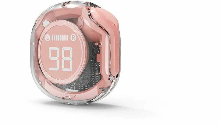 Gembird TWST-01-PK rožinės ausinės su LCD įkrovimo dėklu