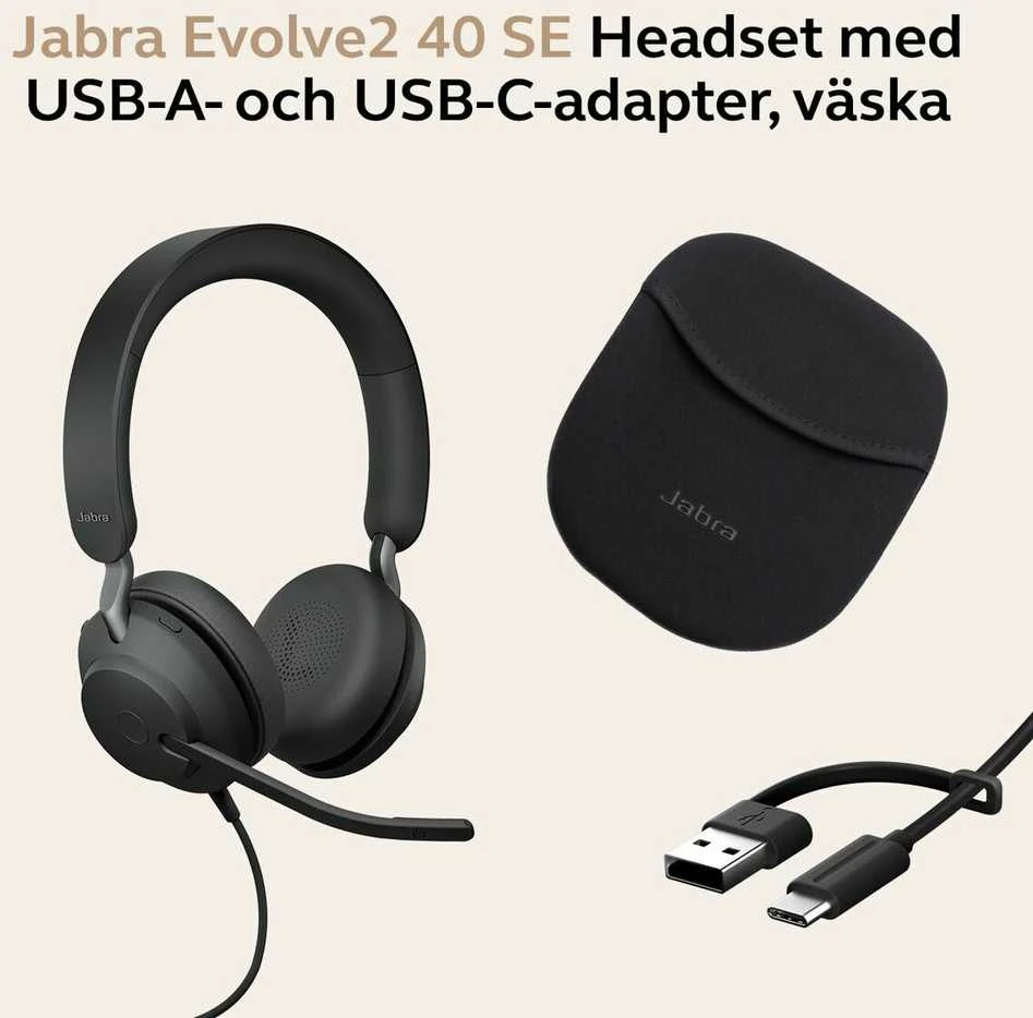 Jabra Evolve2 40 SE laidinės ausinės su priedais