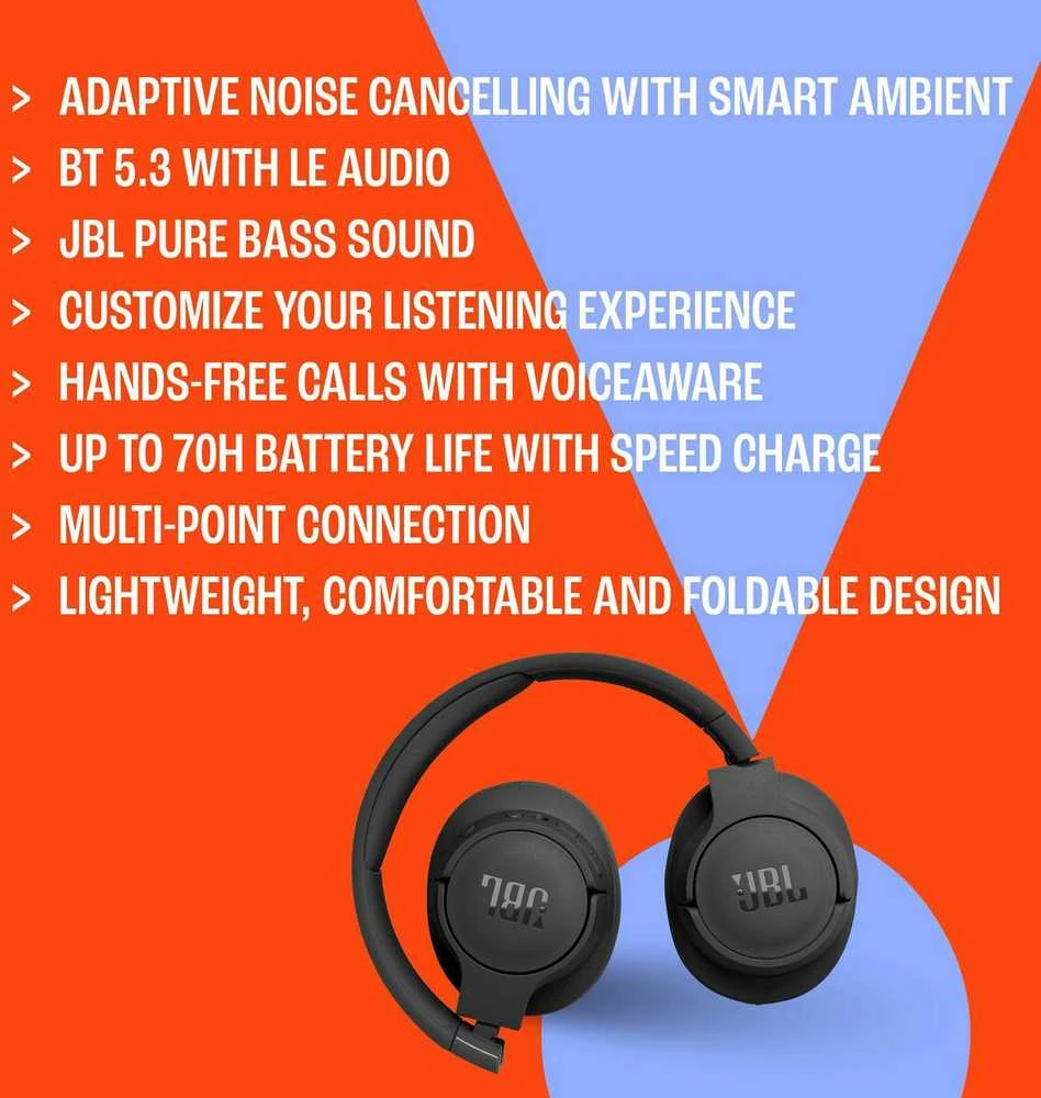 Belaidės ausinės JBL Tune 770NC, Juodos