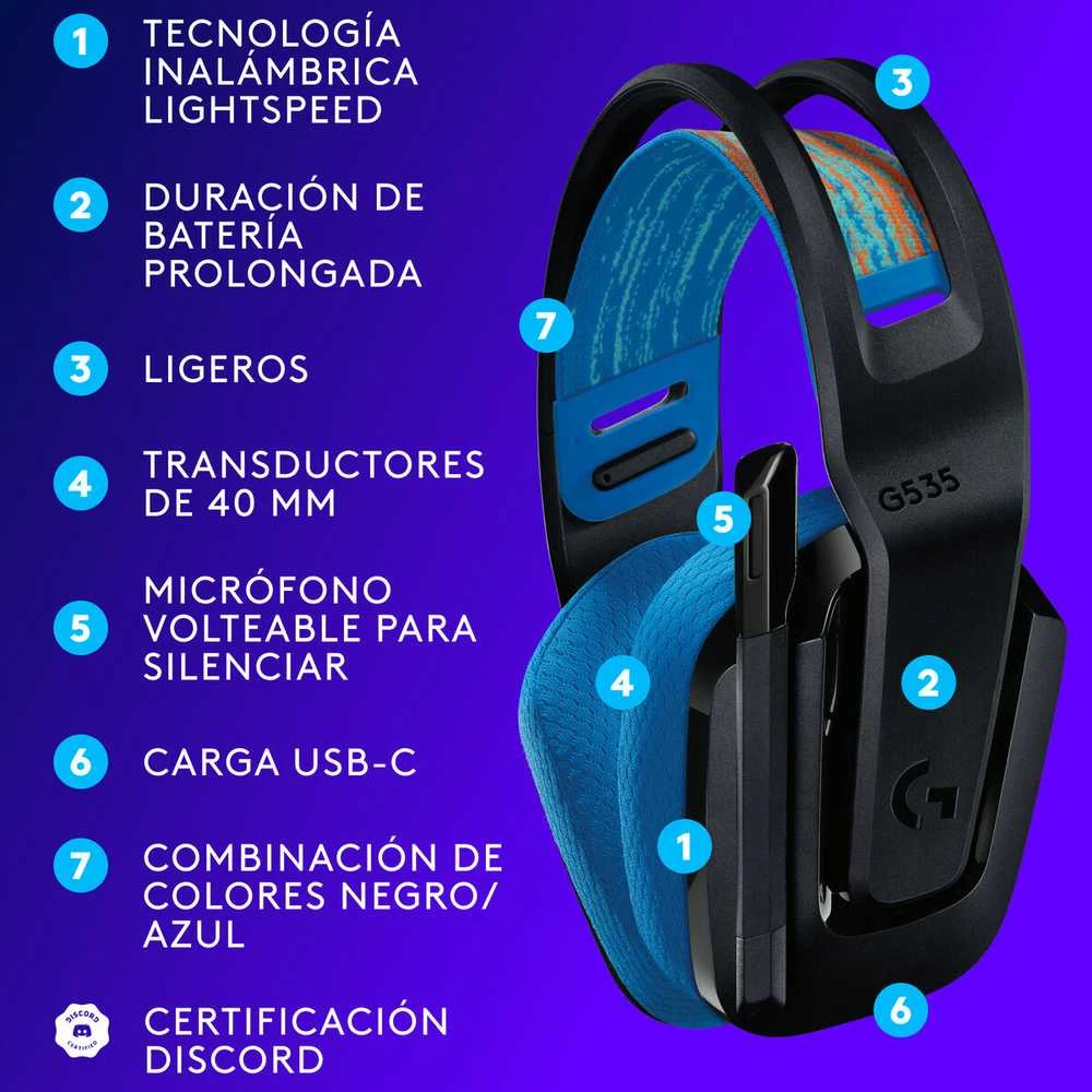 Ausinės Logitech G535 LIGHTSPEED WIRELESS HDS, Mėlynai juodos