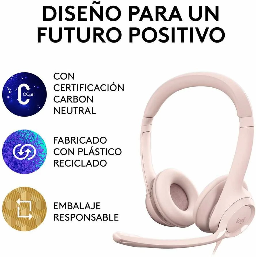 Ausinės  su laidu Logitech H390 USB, Rožinės