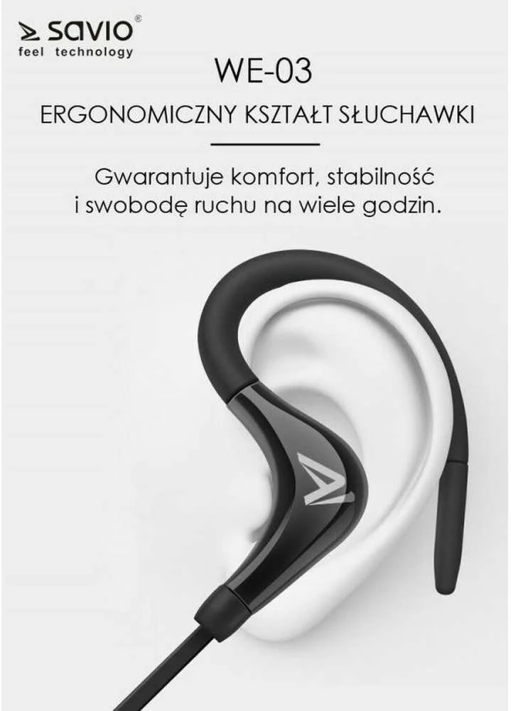 Belaidės ausinės sportui Savio WE-03, Juodos