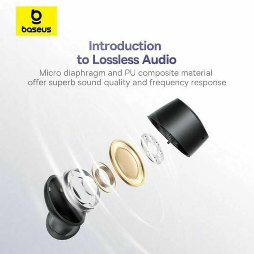 BASEUS belaidės bluetooth ausinės TWS ENC IPX4 Bowie E18 baltas