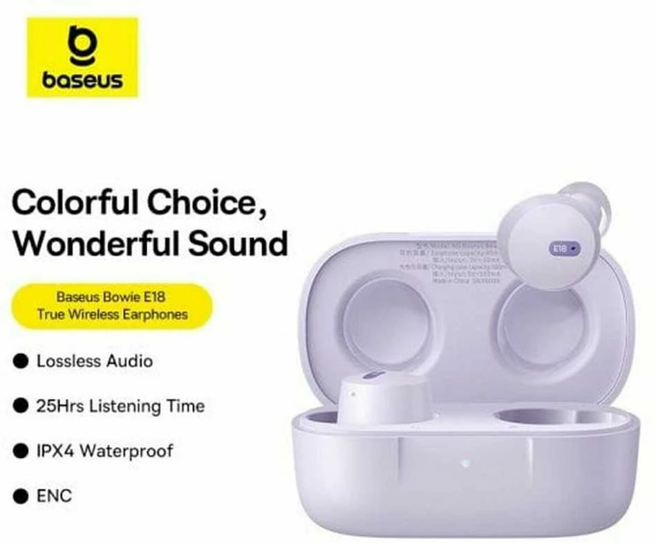 BASEUS belaidės bluetooth ausinės TWS ENC IPX4 Bowie E18 violetinės spalvos