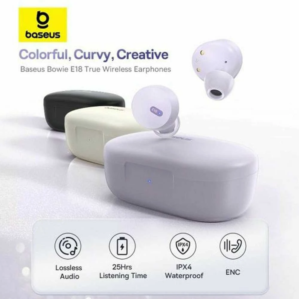 BASEUS belaidės bluetooth ausinės TWS ENC IPX4 Bowie E18 violetinės spalvos