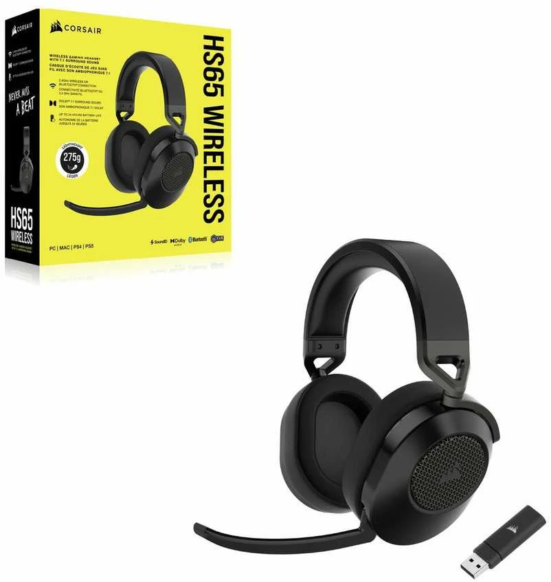 Corsair | Ausinės Žaidimams | HS65 | Belaidės | Over-Ear | Mikrofonas | Carbon | Belaidės