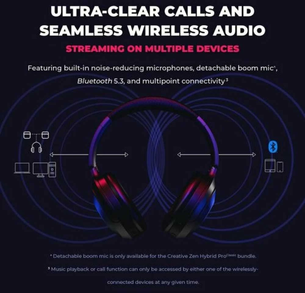 Creative Zen Hybrid Pro belaidės ausinės juodos spalvos Bluetooth LE Audio ANC