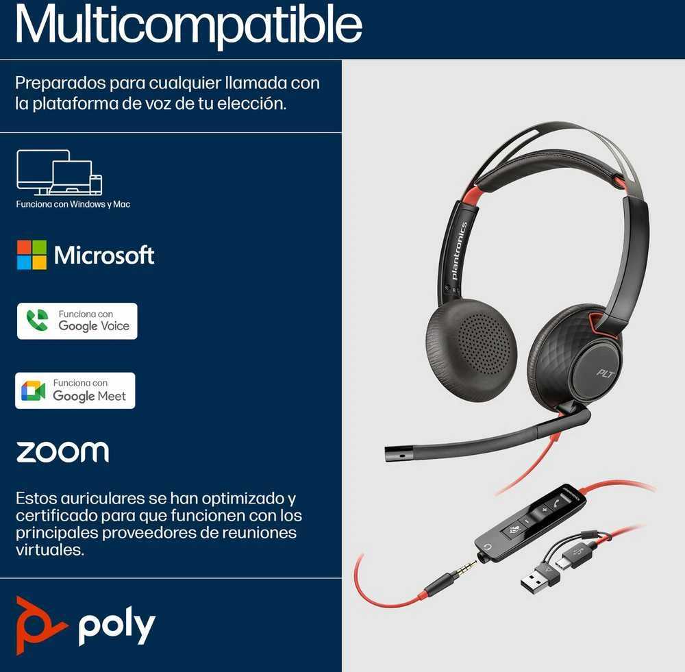 HP Poly Blackwire 5220 Stereo USB-C Ausinės +3.5mm Plug +USB-C/A Adapteris