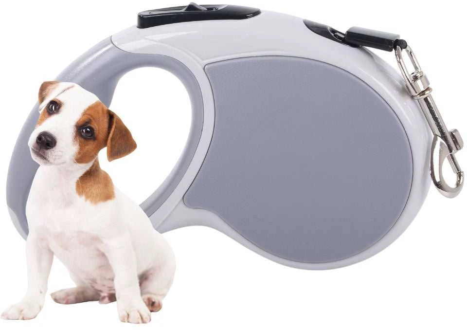 Automatinis pavadėlis šunims iki 15 kg, 5 m, pilkas