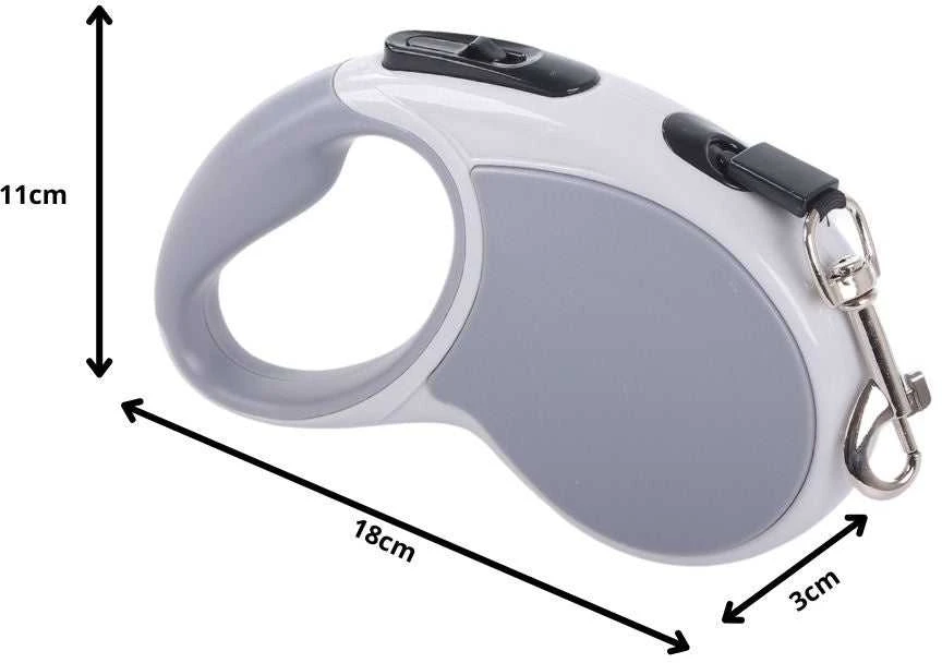Automatinis pavadėlis šunims iki 15 kg, 5 m, pilkas