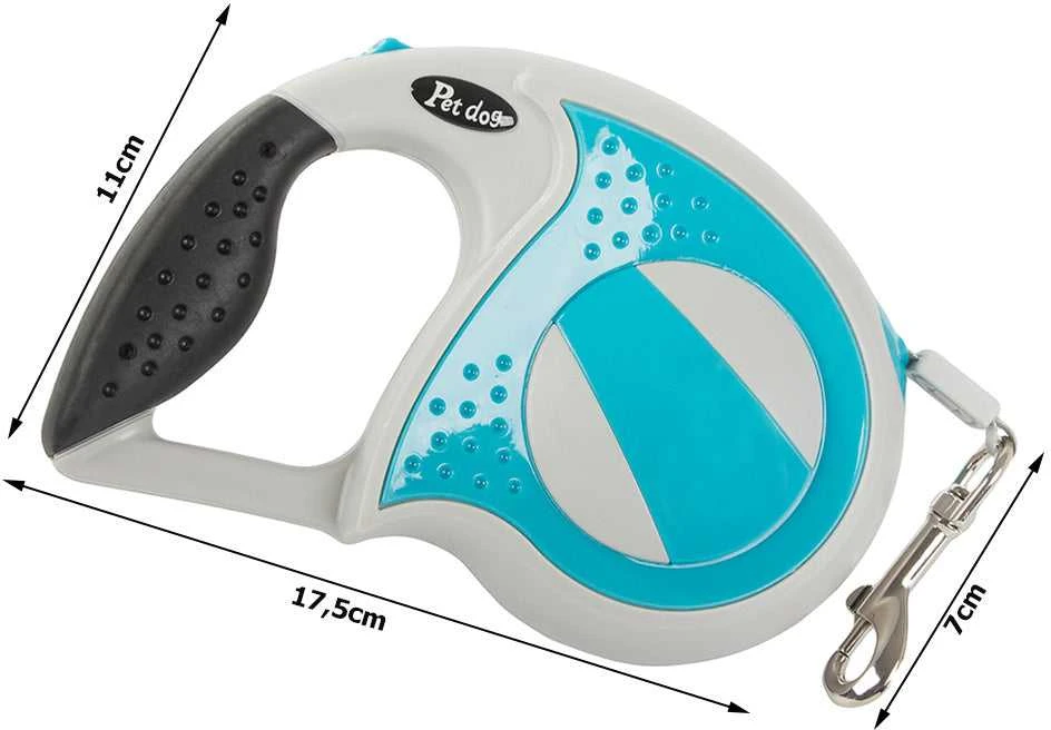 Automatinis pavadėlis šunims 5m (iki 20kg), mėlynas