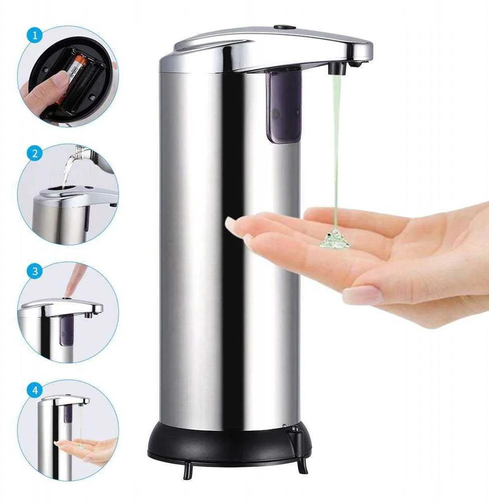 Automatinis bekontaktis muilo dozatorius, 200 ml, sidabrinis