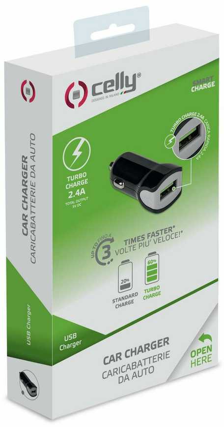 CELLY TURBO AUTOMOBILINIS ĮKROVIKLIS 1USB 2.4A BK