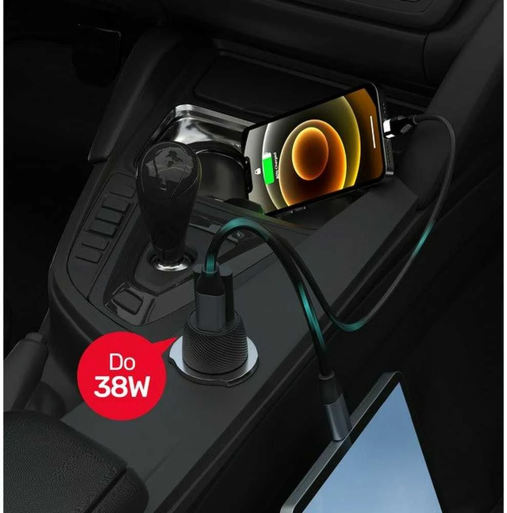 Automobilinis Įkroviklis - Unitek P1400A 38W USB-A USB-C QC 3.0