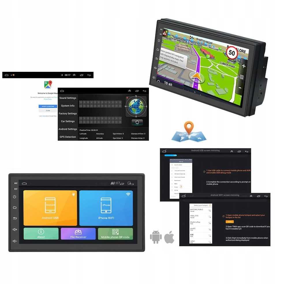 Automagnetola Automobilinis radijas su LCD ekranu „Android“