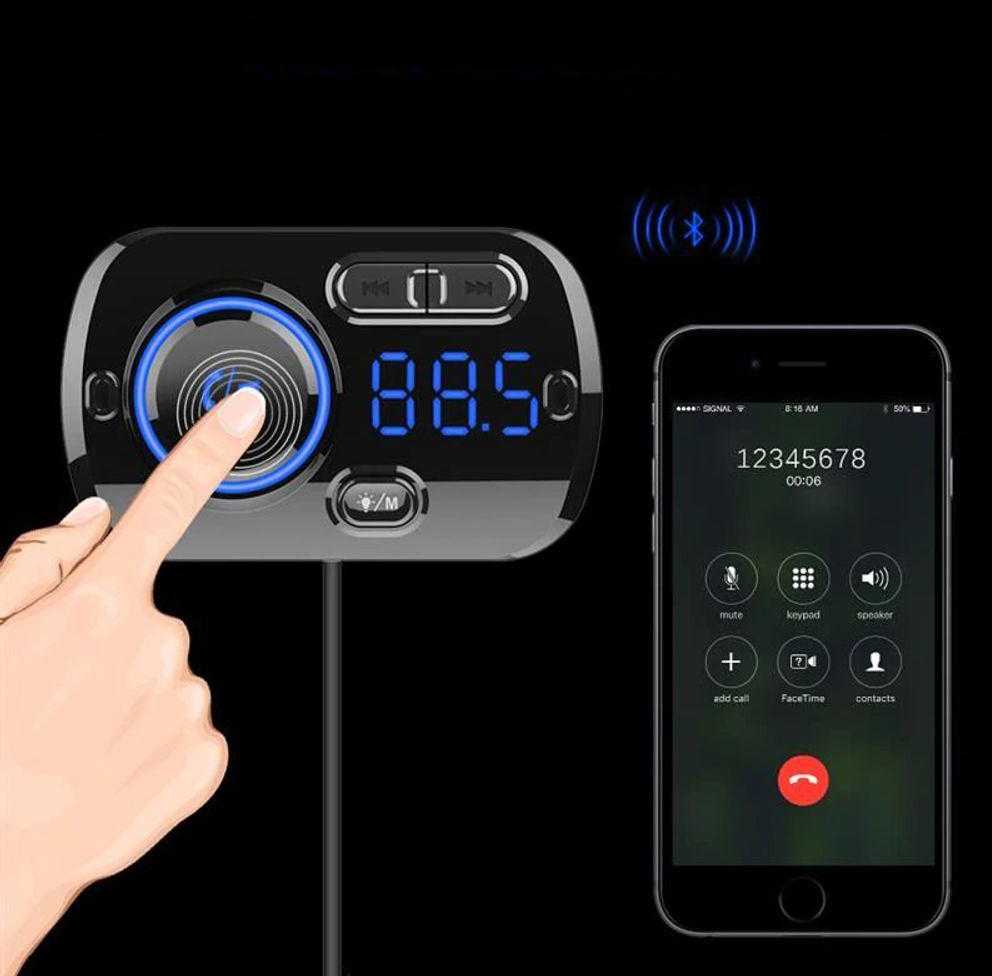 Automobilinis siųstuvas, FM moduliatorius, telefono įkroviklis, „Bluetooth“, MP3