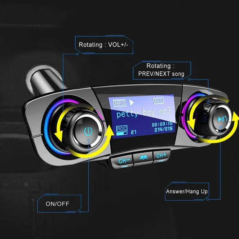 FM siųstuvas su Bluetooth USB 5.0, 8 funkcijos