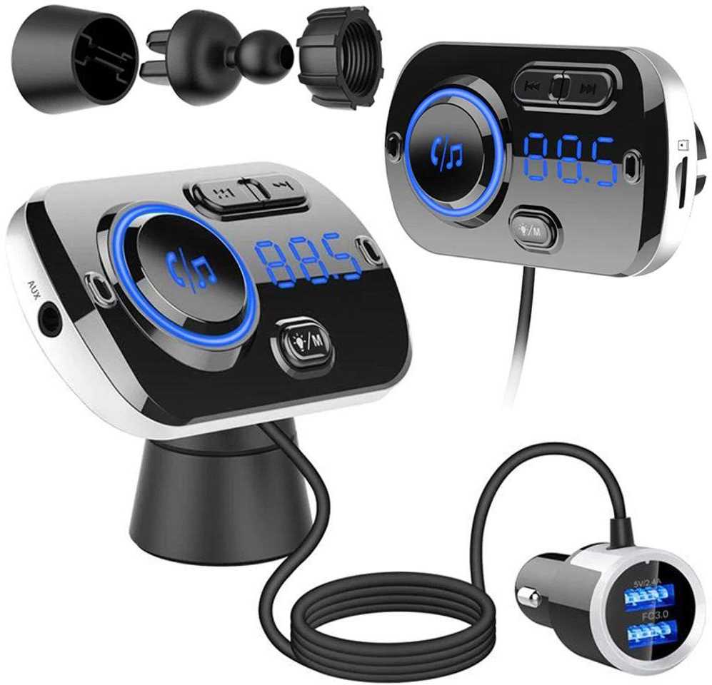 Automobilinis siųstuvas, FM moduliatorius, telefono įkroviklis, „Bluetooth“, MP3