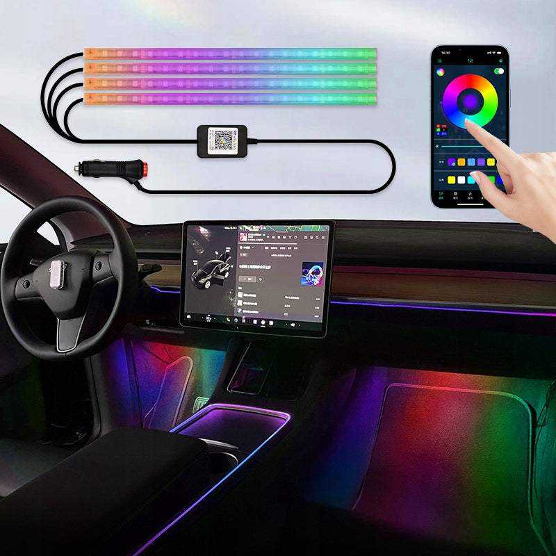 Automobilio RGB juostelės su nuotolinio valdymo pultu