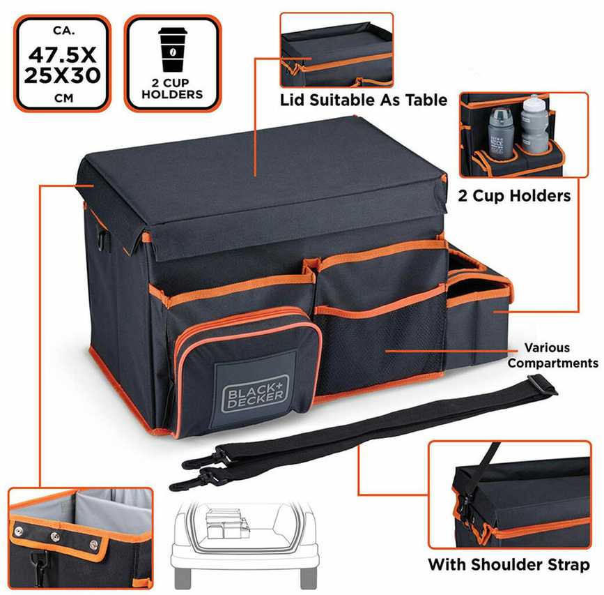 Black & Decker Juodas & Decker Juodas+DECKER automobilio bagažinės organizatorius su nešiojimo diržu 47.5 × 25 × 30 cm 8711252235752