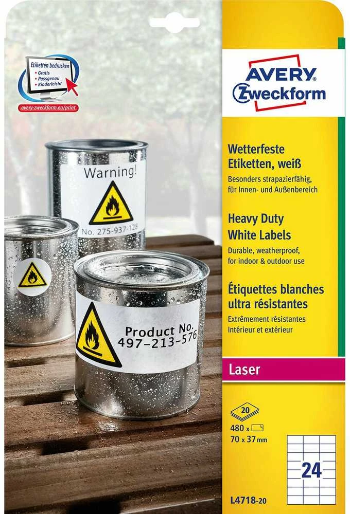 Avery Zweckform ETIKETĖS ZF L4718-20 HEAVY DUTY 70X37MM, 20 LAPŲ