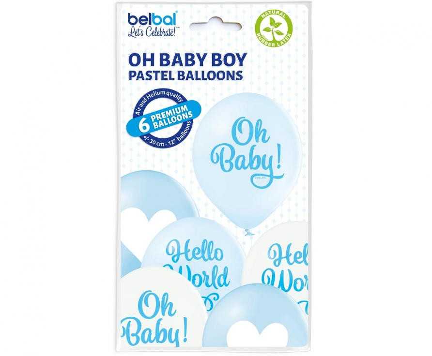 „Baby Oh Boy“ balionai, 6 vnt. pakuotėje, 12 colių (30 cm)