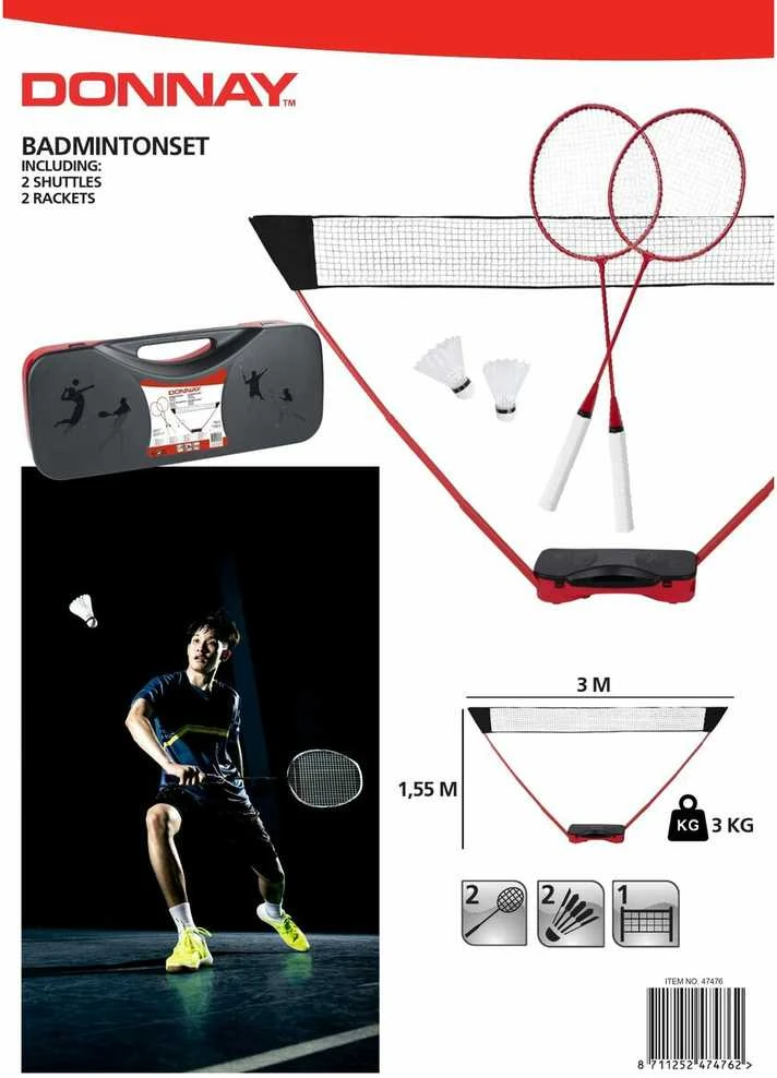 Donnay badmintono rinkinys su tinklu ir lagaminu