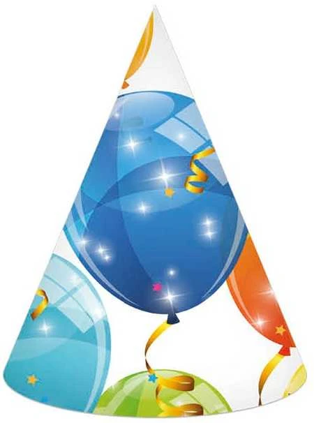 GoDan Sparkling Balloons popierinės kepurės, 6 vnt.