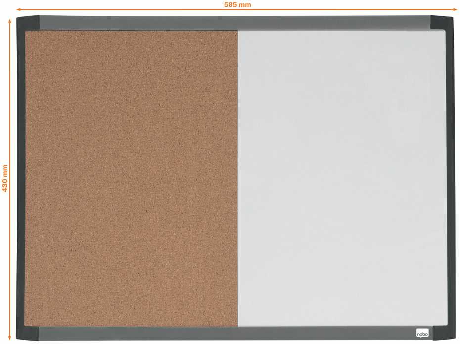 Nobo CombiBoard magnetinė sausai valoma lenta (50/50) su apvaliu dviejų spalvų rėmeliu 585x430 mm