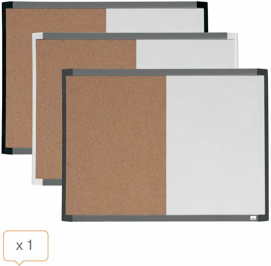 Nobo CombiBoard magnetinė sausai valoma lenta (50/50) su apvaliu dviejų spalvų rėmeliu 585x430 mm