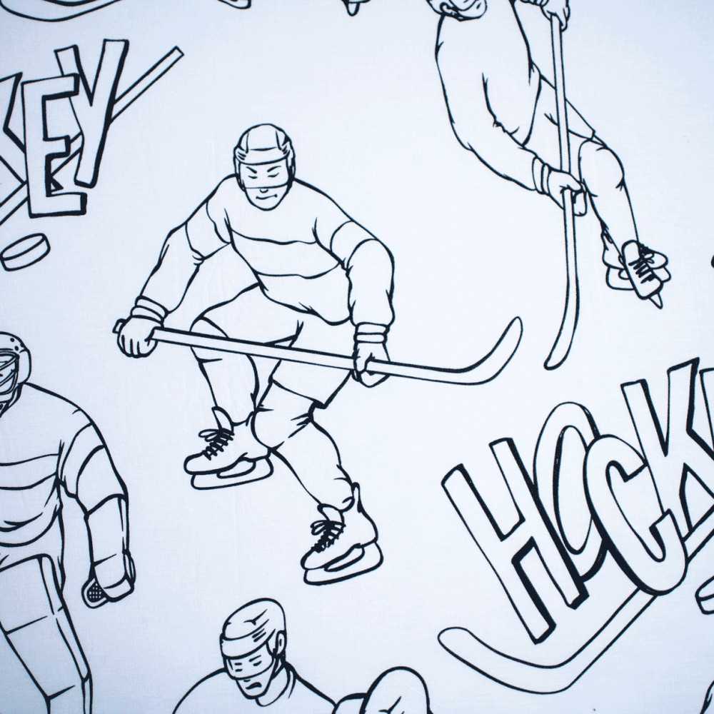 Prześcieradło bawełniane su gumką 90x200 0271 Hokej na lodzie balta juoda dziecięce młodzieżowe Ice Hockey vaikams