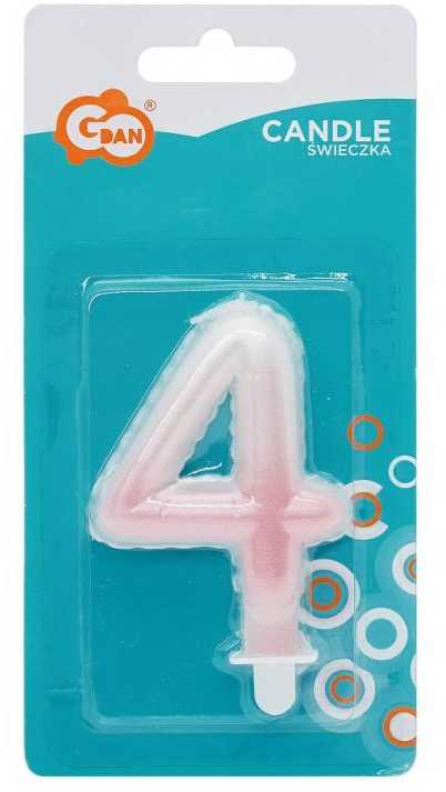 Baltai rožinė „Number Ombre“ žvakė „Number 4“, gimtadienio žvakė