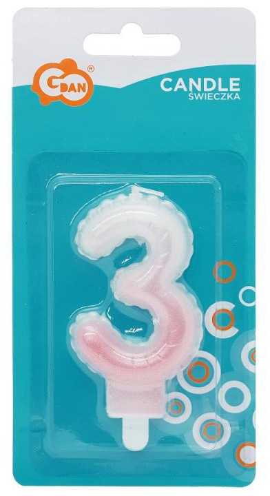 Baltai rožinė „Number Ombre“ žvakė „Number 3“, gimtadienio žvakė