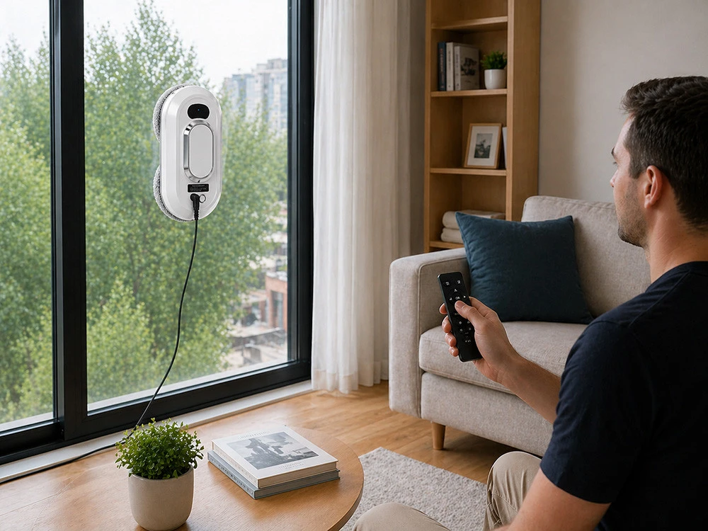 Baltas langų valymo robotas su nuotolinio valdymo pultu 72 W