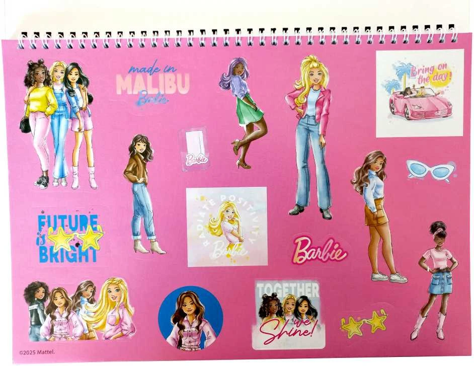 Barbie Paints A/4 spiralinė eskizų knygelė su 40 puslapių ir lipdukais