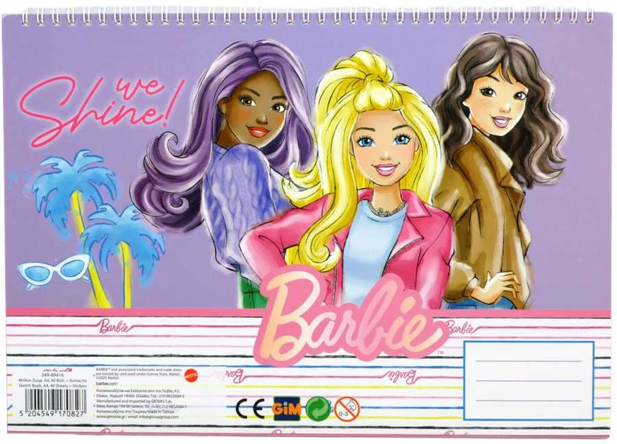 Barbie Paints A/4 spiralinė eskizų knygelė su 40 puslapių ir lipdukais