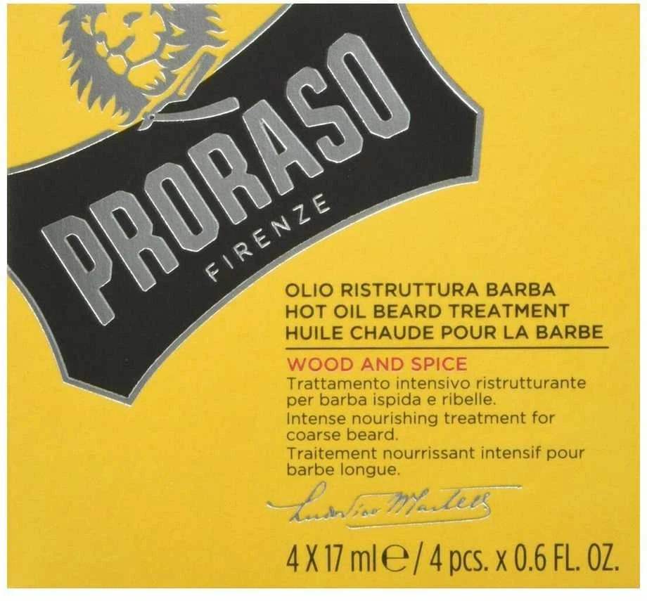 Proraso Wood & Spice Karštas aliejus barzdos priežiūrai, 4x17 ml