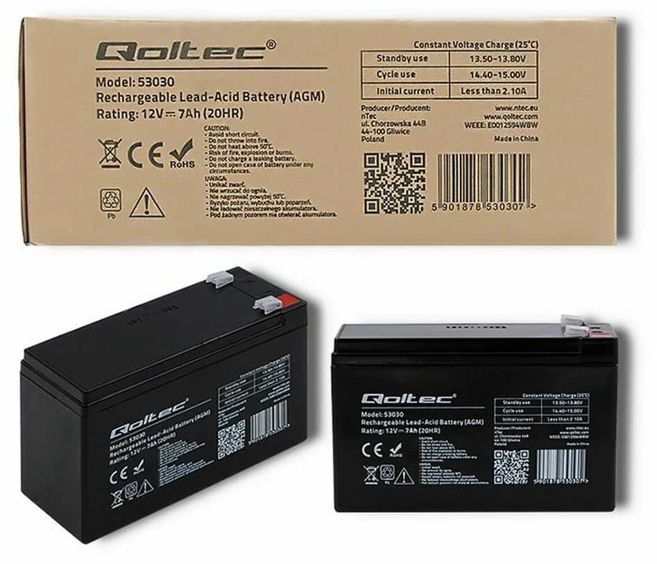 QOLTEC 53031 gelio baterija 12V 9Ah max.90A AGM