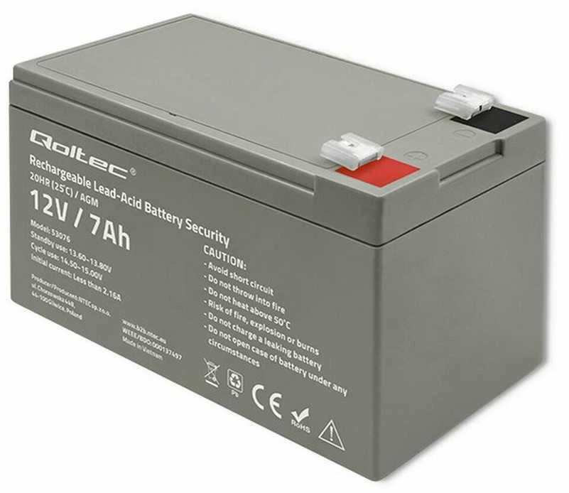 QOLTEC 53076 AGM baterija 12V 7Ah maks. 105A apsauga