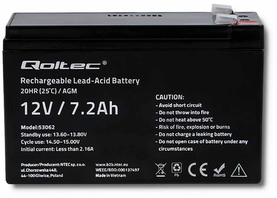 QOLTEC 53062 AGM baterija 12V 7.2Ah max 108A