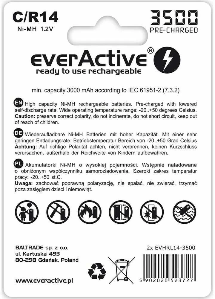 Akumuliatorius EverActive Sidabrinis Line R14/C Ni-MH 3500mAh
