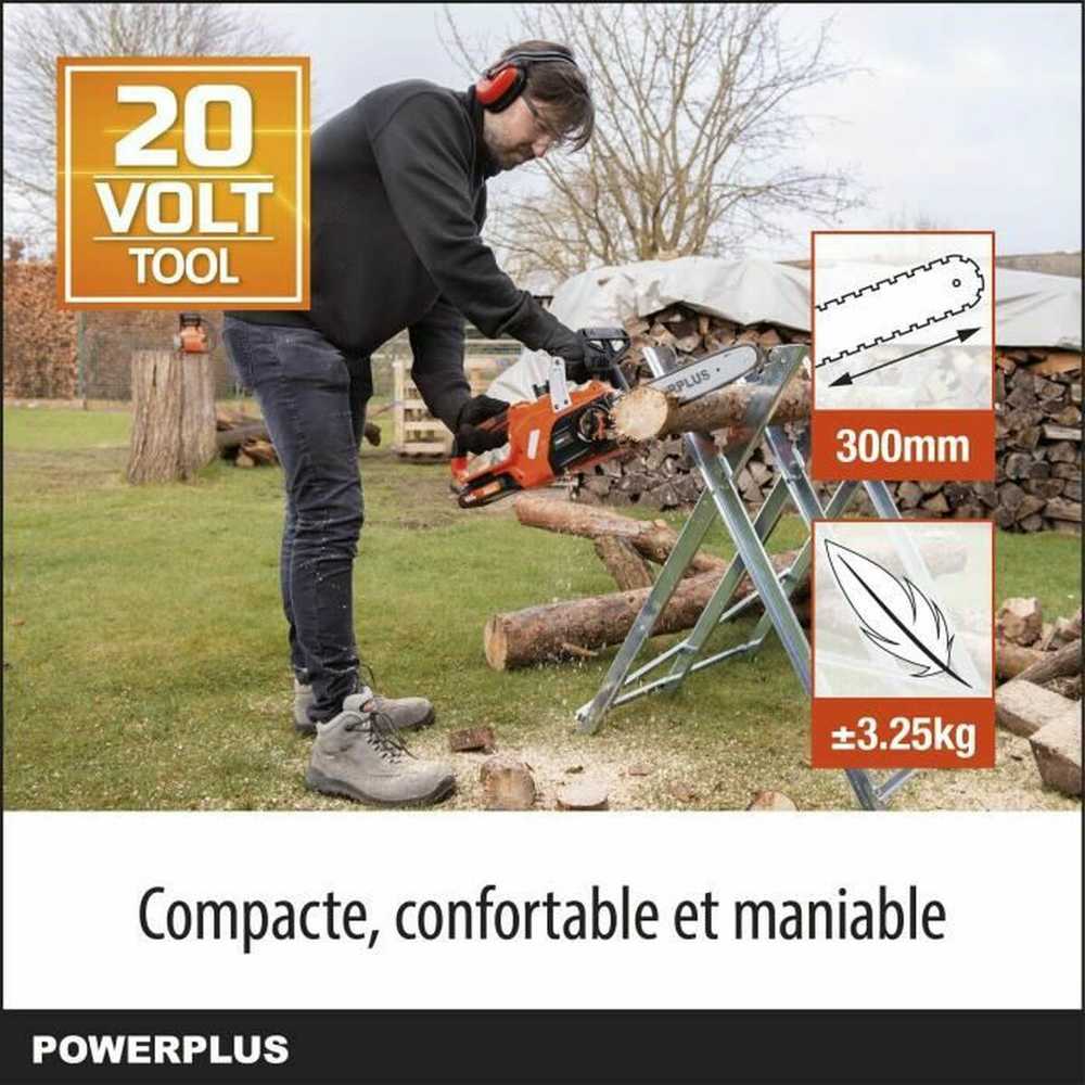 „PowerPlus Dual Power Powdpg7570“ – 20 V akumuliatorinis grandininis pjūklas, 300 mm kreiptuvas, be akumuliatoriaus ir įkroviklio