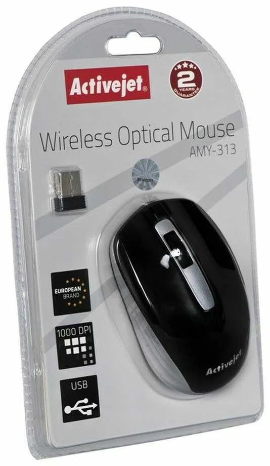 Belaidė Pelė - Activejet AMY-313 Optinė USB 1200 DPI Abipusė Juoda/Pilka