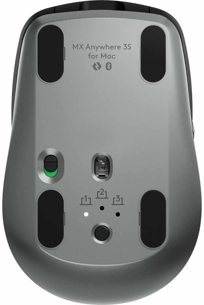 „Logitech MX Anywhere 3s“ belaidė pelė, skirta „Mac“, su grafito logotipu