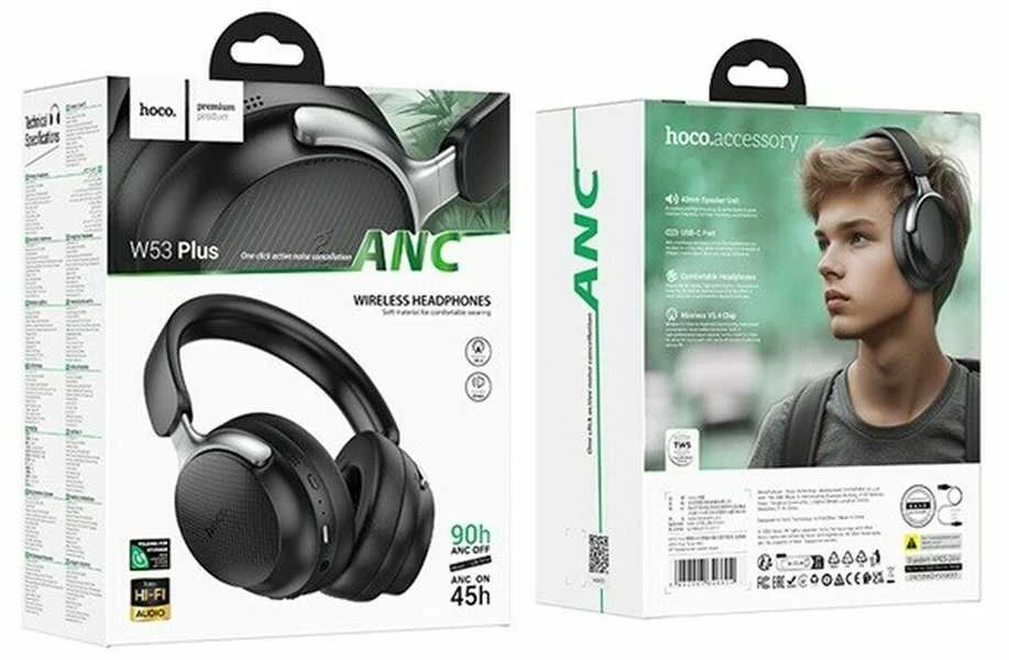 Belaidės ausinės Hoco ANC W53 Plus juodas