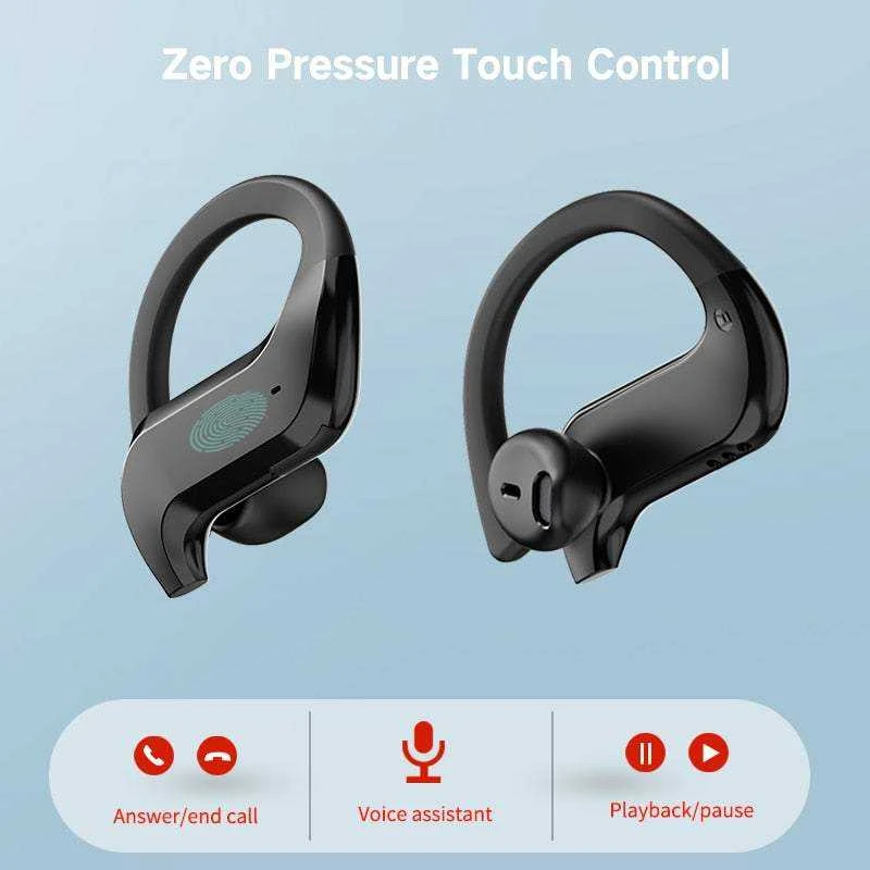 Bluetooth belaidės sportinės ausinės bėgimui, dėvimos ant ausų